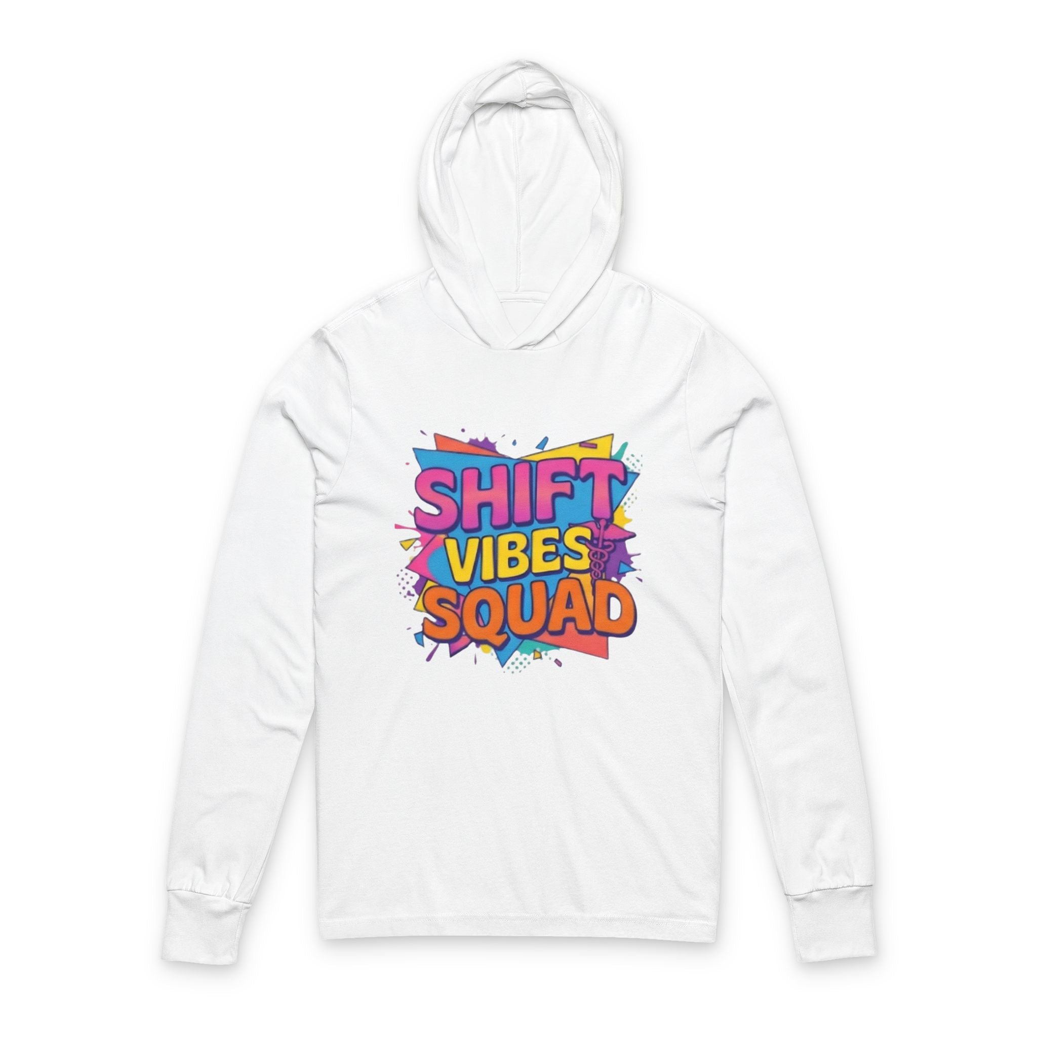 Long Sleeve Nurses Hoodie— "Shift Vibes Squad" Colorful Retro Crew Shirt