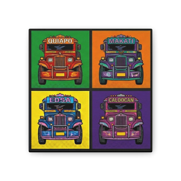 Jeepney Pop Art Canvas Print — Colorful Manila Neighborhoods Philippines filipino (Quiapo, Makati, EDSA, Caloocan)