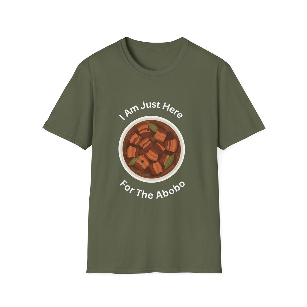 Philippines unisex adobo T-Shirt — "I Am Just Here For The Abobo" Nigerian Food Graphic Tee