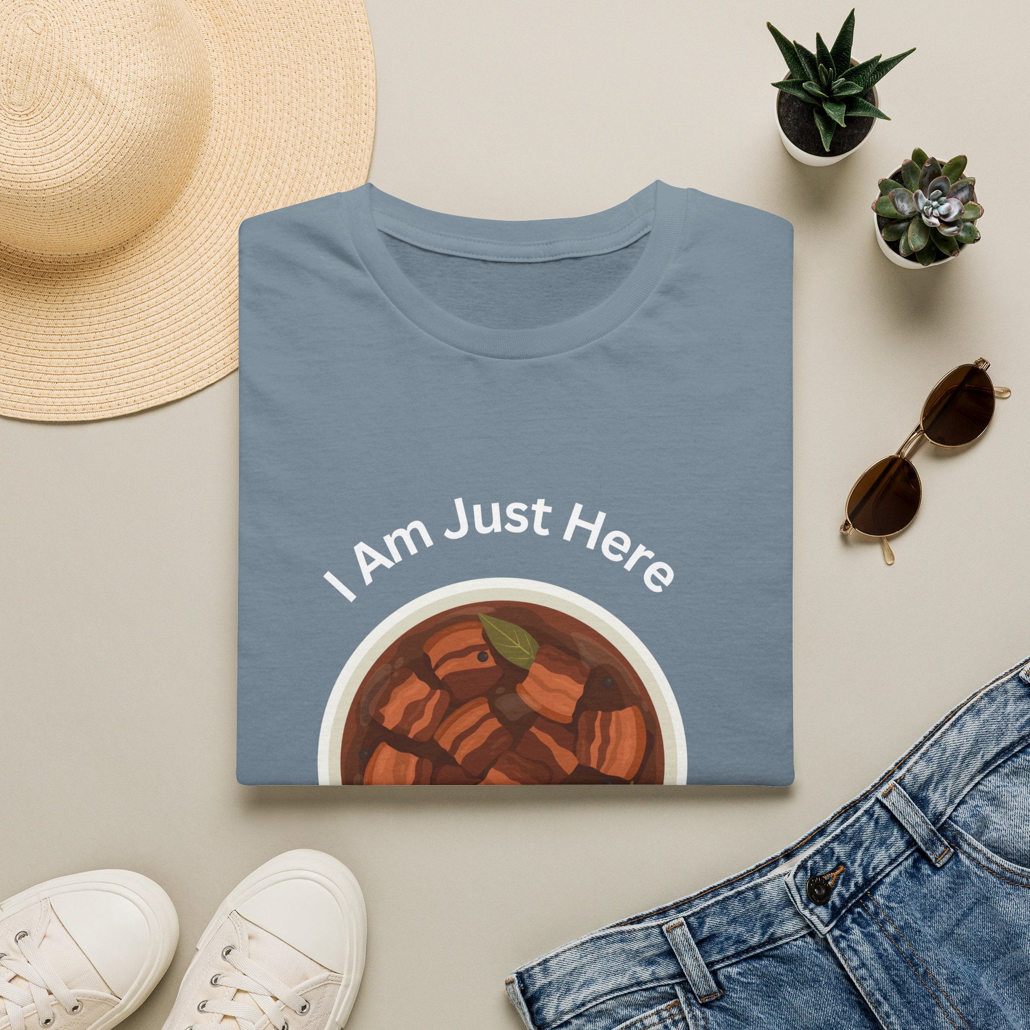 Philippines unisex adobo T-Shirt — "I Am Just Here For The Abobo" Nigerian Food Graphic Tee