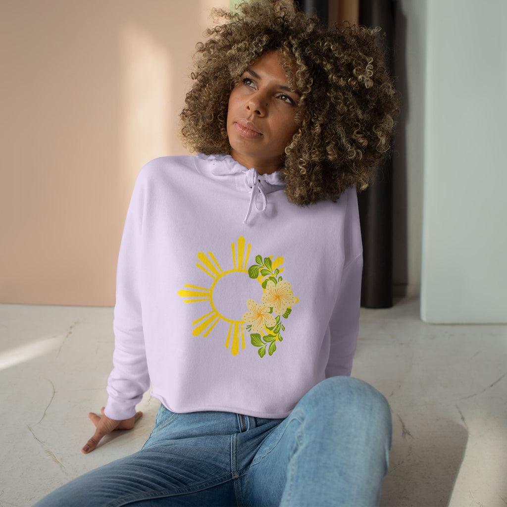 Cropped Hoodie — Sunburst Floral Graphic (Yellow Hibiscus)