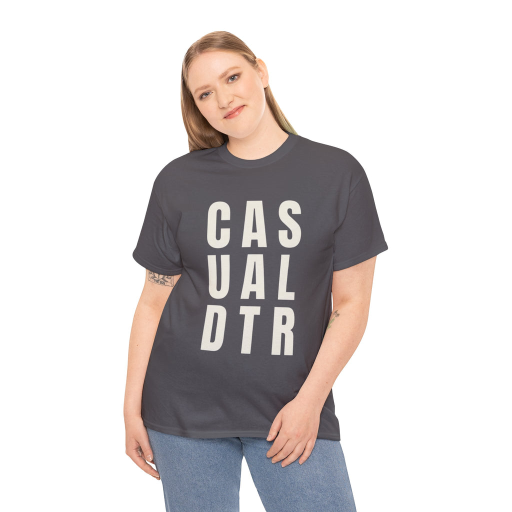 Casual Detour Graphic Tee — Vertical Text Black T‑Shirt