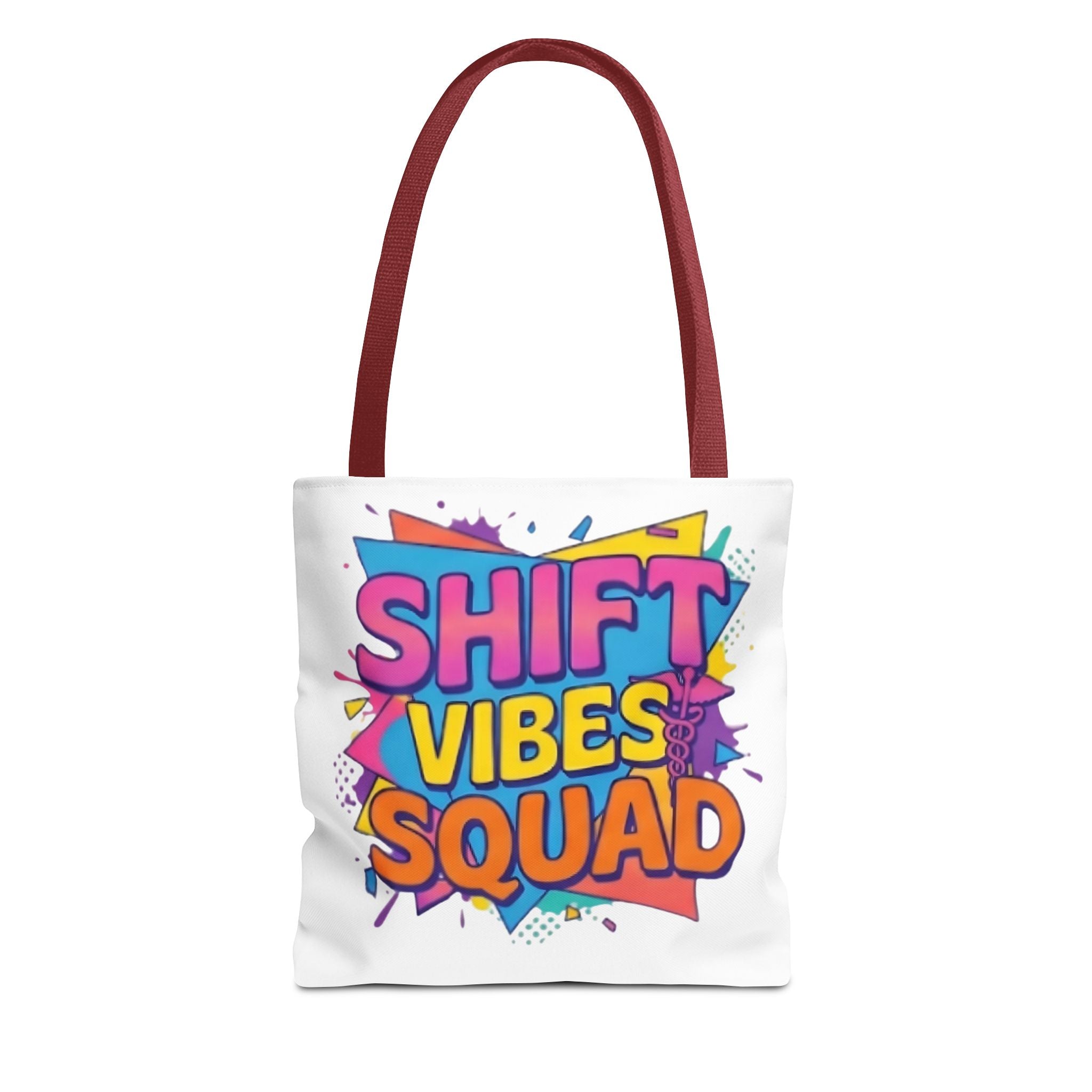 Shift Vibes Squad Tote Bag — Colorful Retro Graphic Shopping Tote