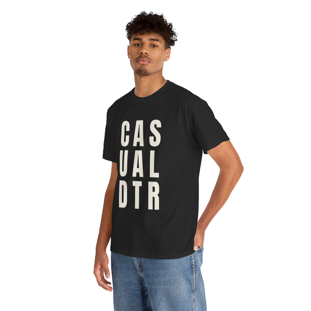 Casual Detour Graphic Tee — Vertical Text Black T‑Shirt