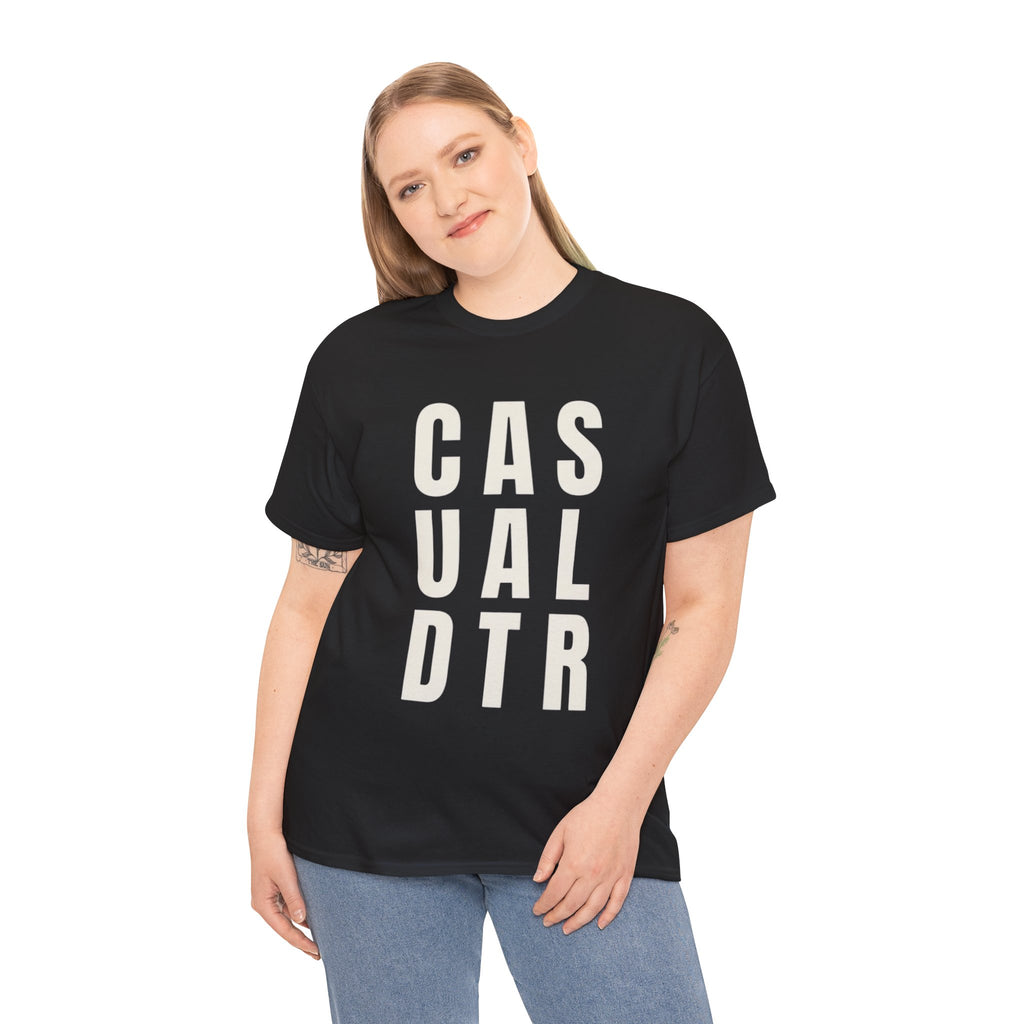 Casual Detour Graphic Tee — Vertical Text Black T‑Shirt
