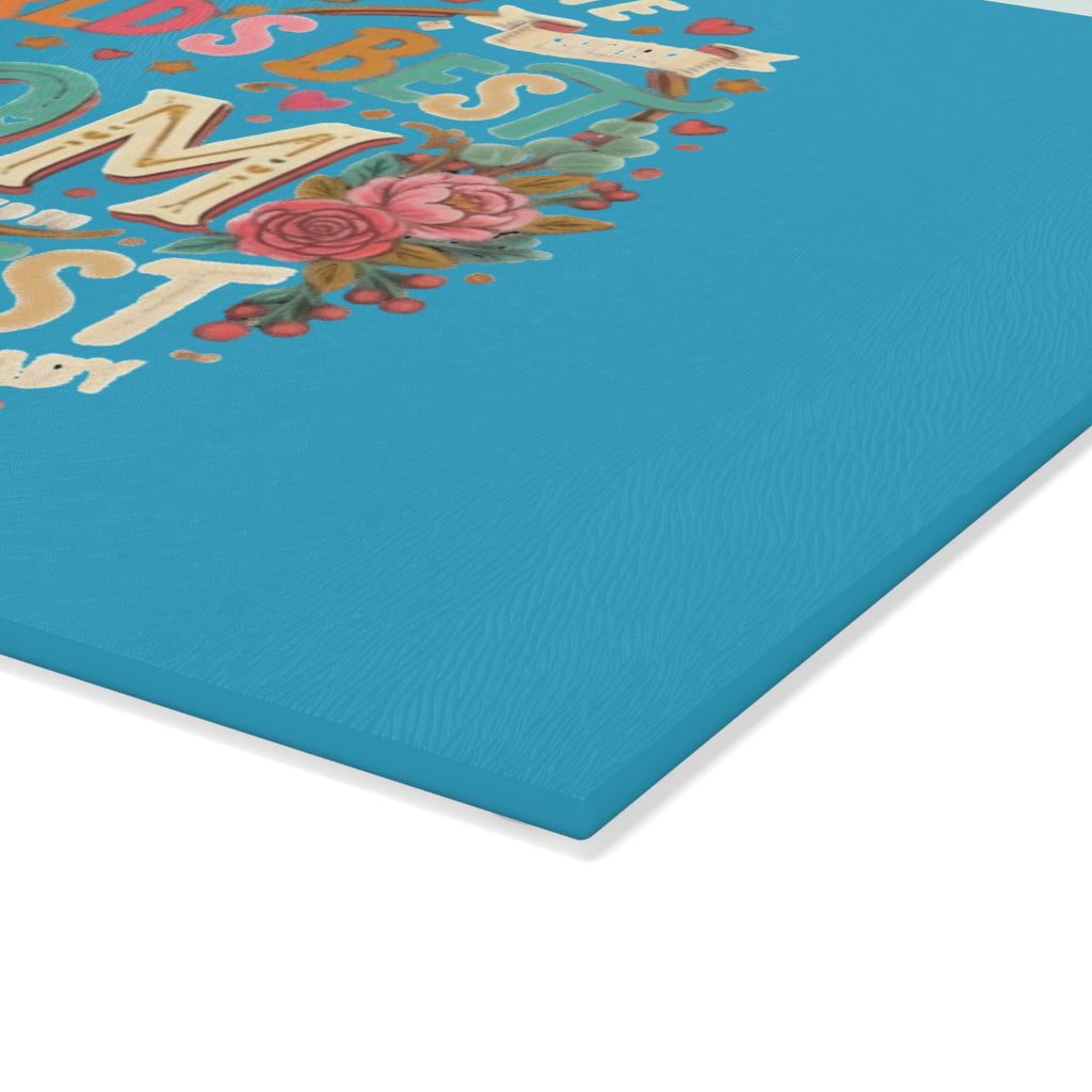 World's Best Mom Glass Cutting Board — Colorful Floral Mother's Day Gift
