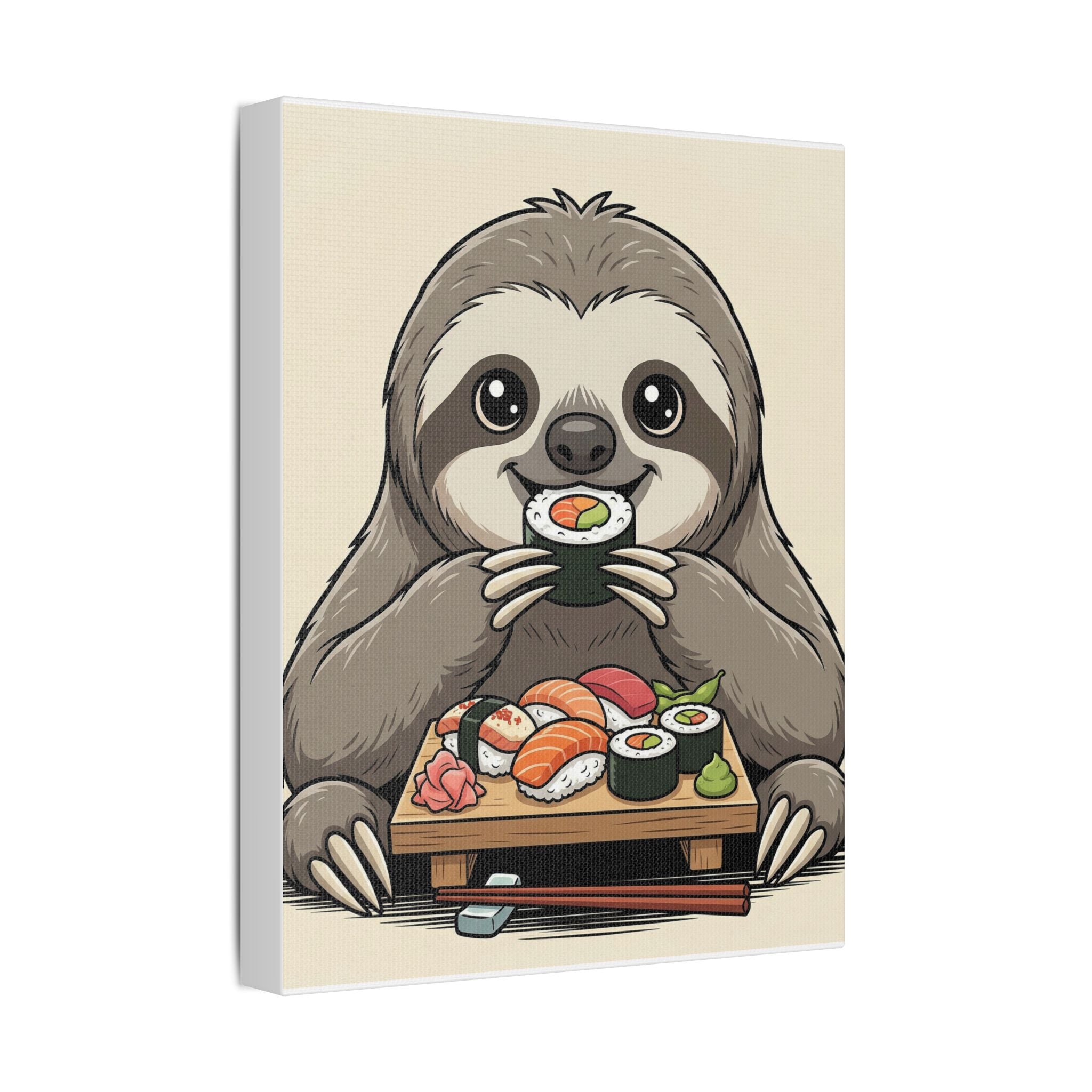 Sloth Sushi Canvas Print — Cute Kawaii Animal Wall Art