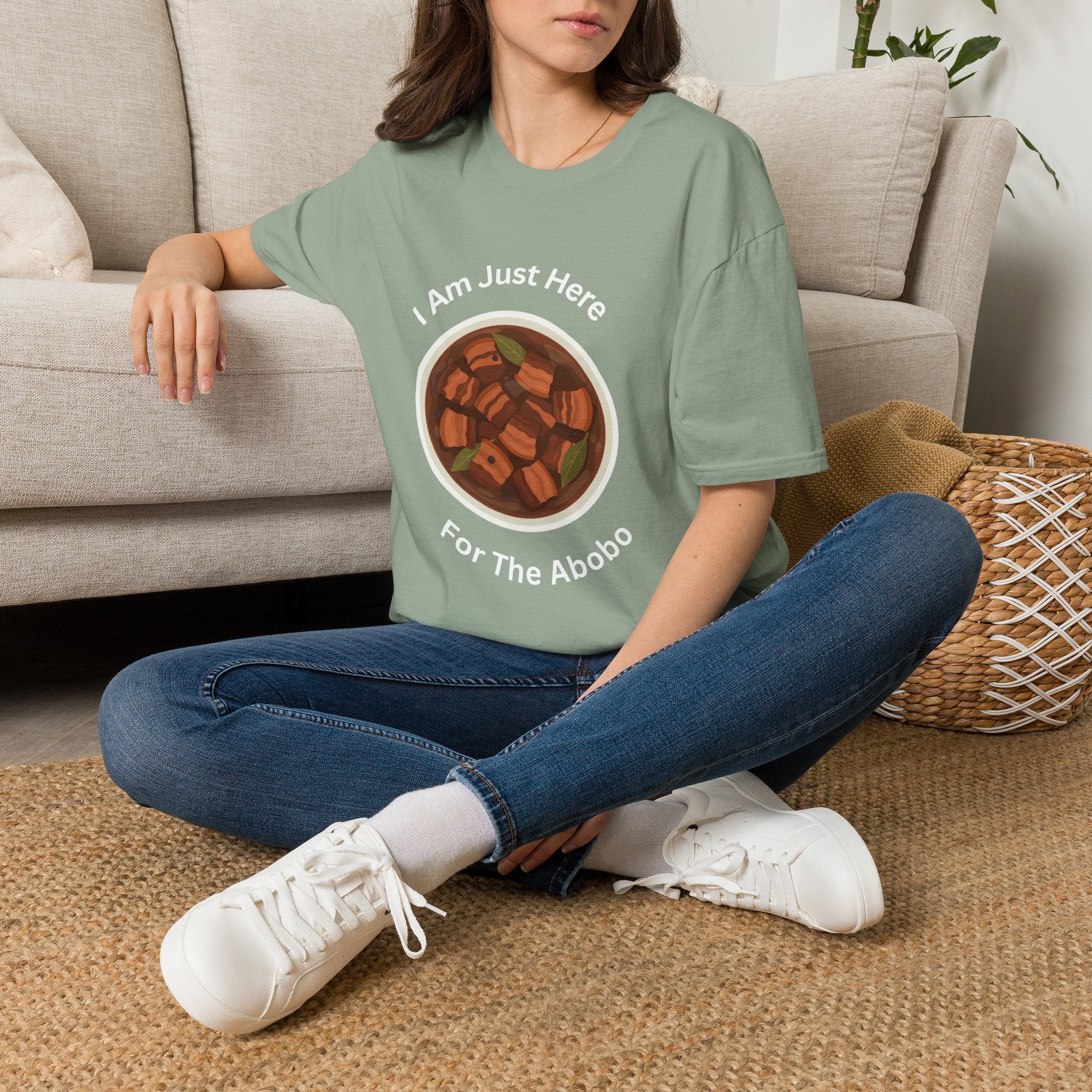 Philippines unisex adobo T-Shirt — "I Am Just Here For The Abobo" Nigerian Food Graphic Tee