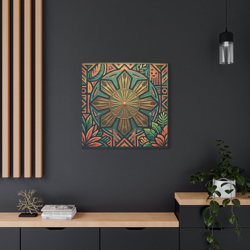 Filipino, Philippines Sun Matte Canvas Print — Tropical Geometric Sunburst Wall Art (Stretched 1.25")