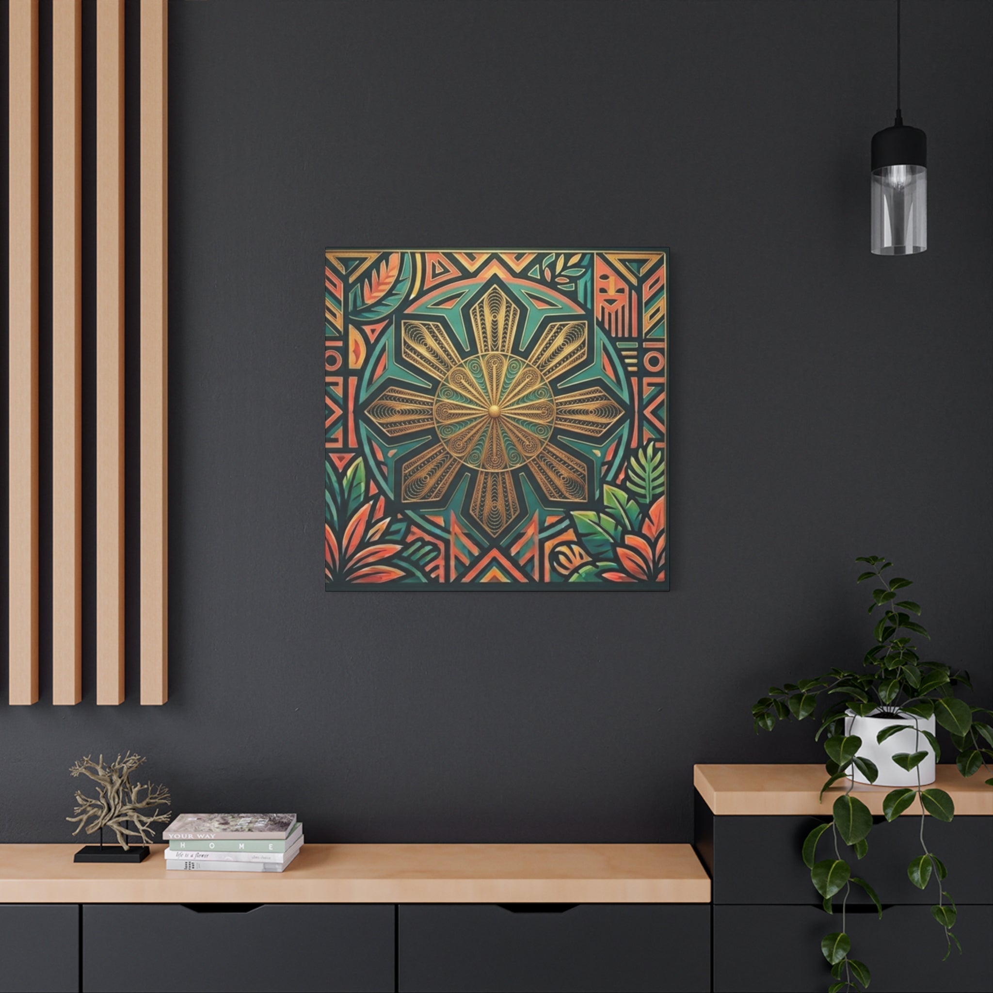 Filipino, Philippines Sun Matte Canvas Print — Tropical Geometric Sunburst Wall Art (Stretched 1.25")