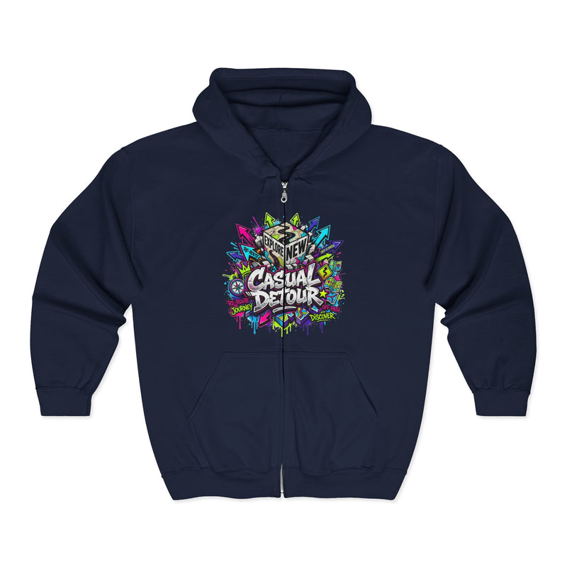 Casual Detour Zip Hoodie — Colorful Streetwear Graphic