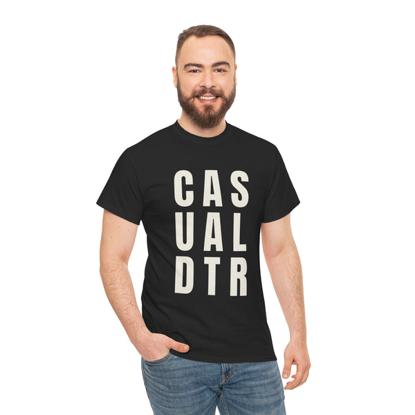 Casual Detour Graphic Tee — Vertical Text Black T‑Shirt