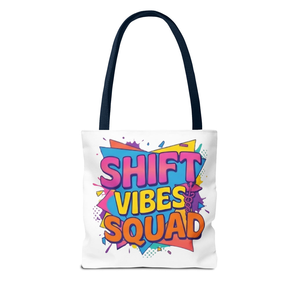 Shift Vibes Squad Tote Bag — Colorful Retro Graphic Shopping Tote