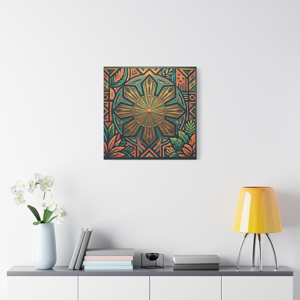 Filipino, Philippines Sun Matte Canvas Print — Tropical Geometric Sunburst Wall Art (Stretched 1.25")