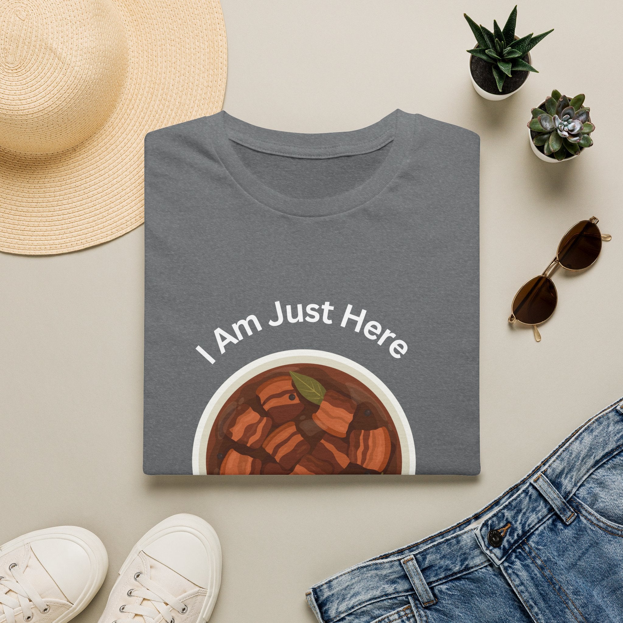Philippines unisex adobo T-Shirt — "I Am Just Here For The Abobo" Nigerian Food Graphic Tee