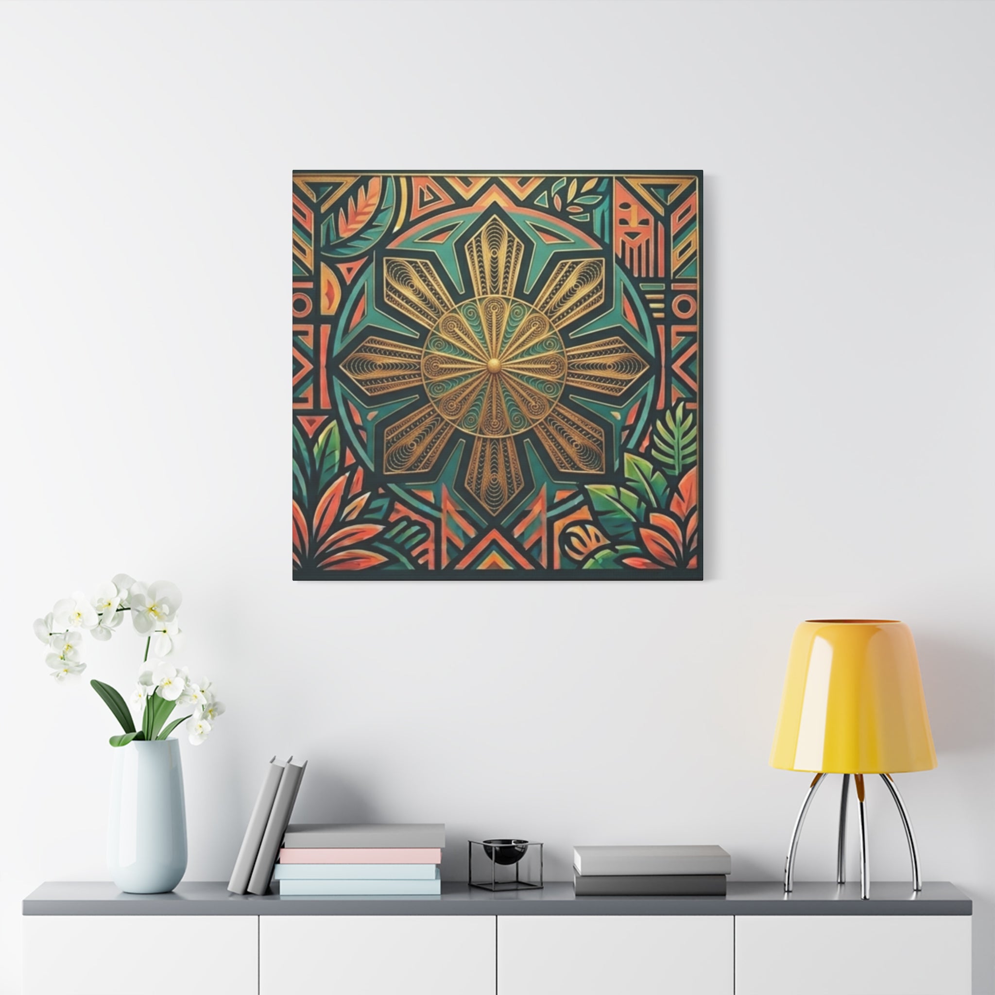 Filipino, Philippines Sun Matte Canvas Print — Tropical Geometric Sunburst Wall Art (Stretched 1.25")