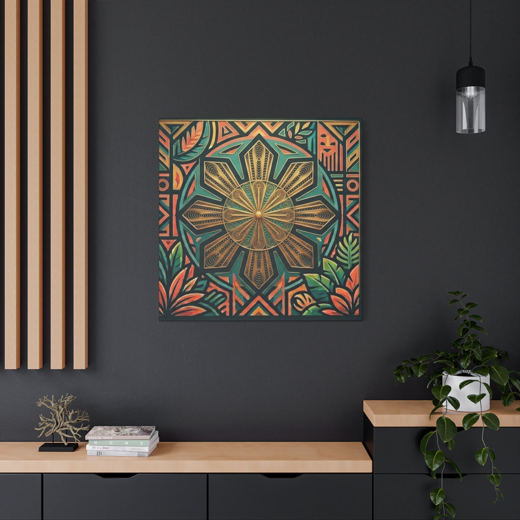 Filipino, Philippines Sun Matte Canvas Print — Tropical Geometric Sunburst Wall Art (Stretched 1.25")