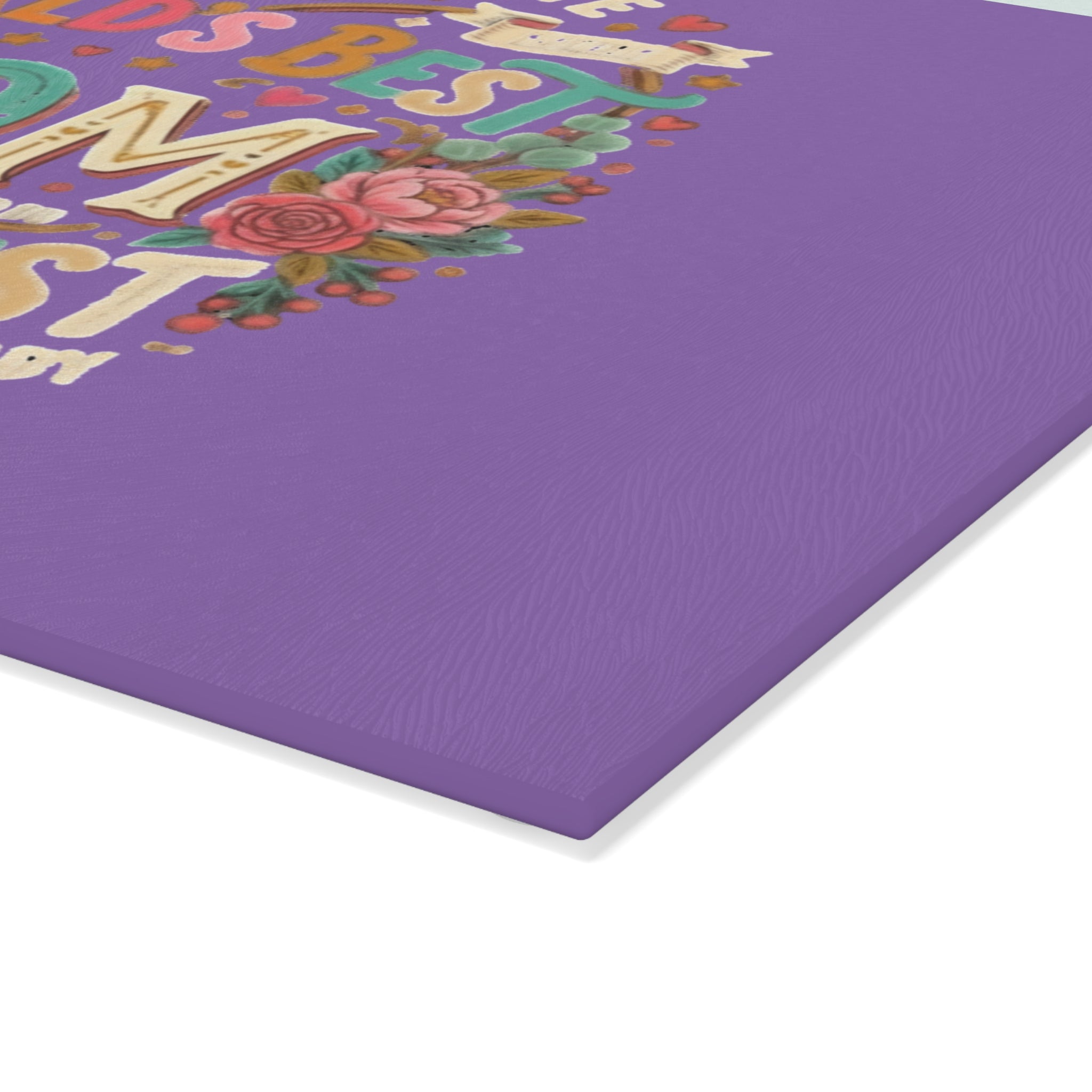 Glass Cutting Board — "World's Best Mom" Floral Decorative Kitchen Gift