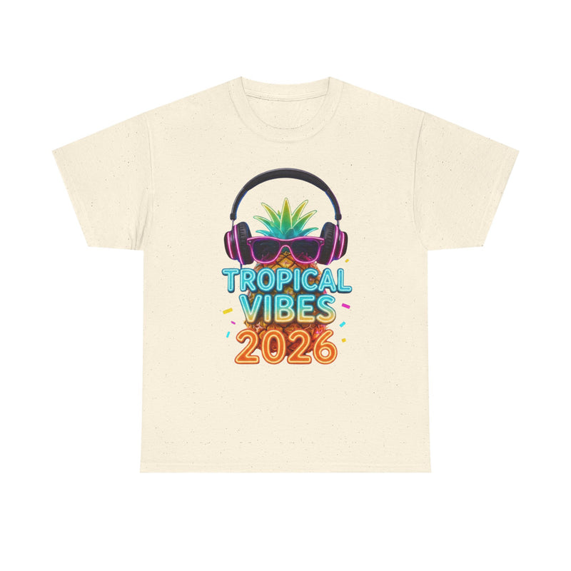 Tropical Vibes 2026 Pineapple Headphones Graphic Tee