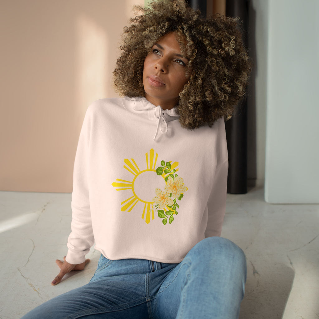 Cropped Hoodie — Sunburst Floral Graphic (Yellow Hibiscus)