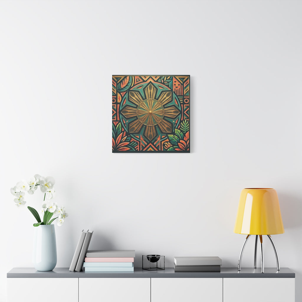 Filipino, Philippines Sun Matte Canvas Print — Tropical Geometric Sunburst Wall Art (Stretched 1.25")
