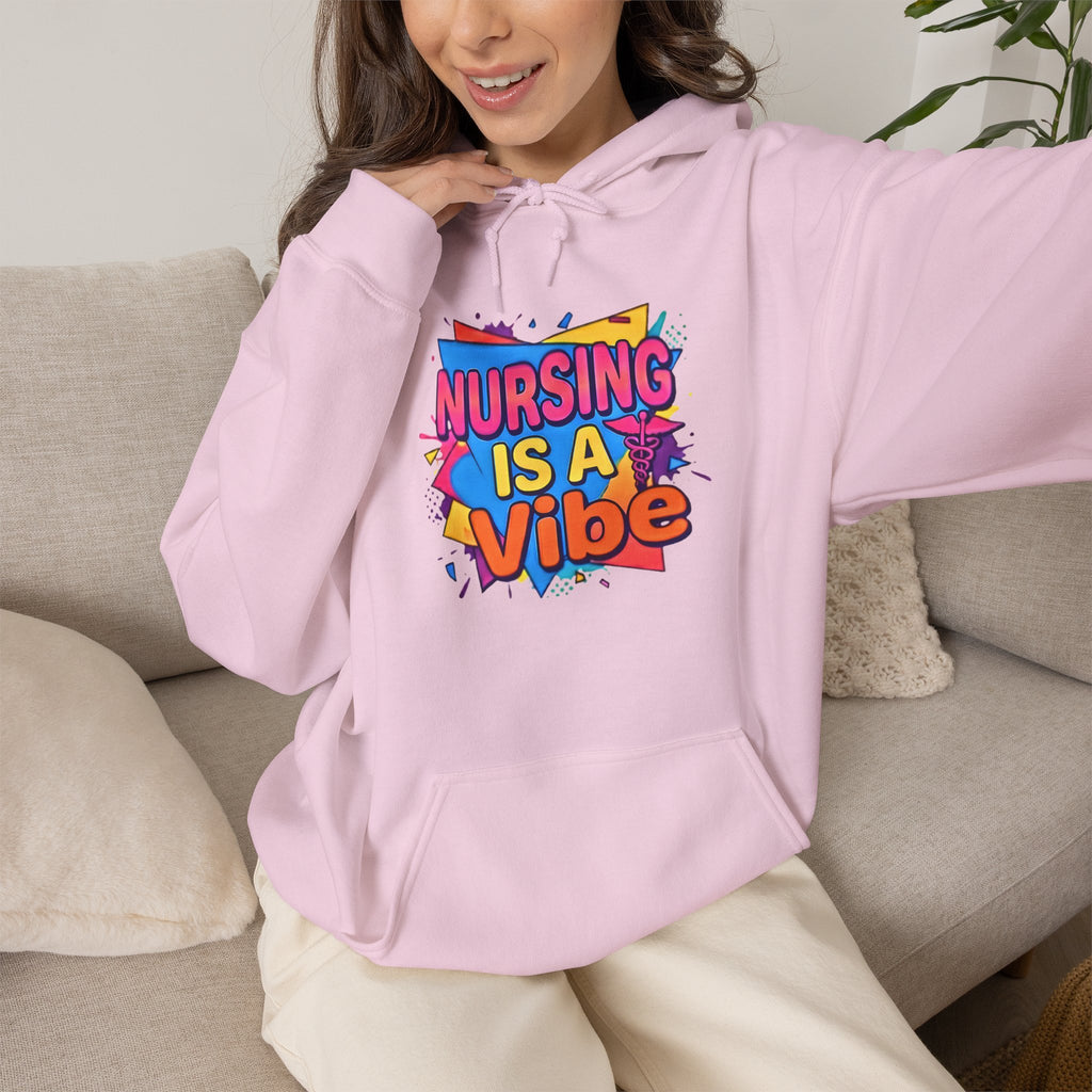 Nursing Is A Vibe Hoodie — Colorful Retro Nurse Appreciation Pullover