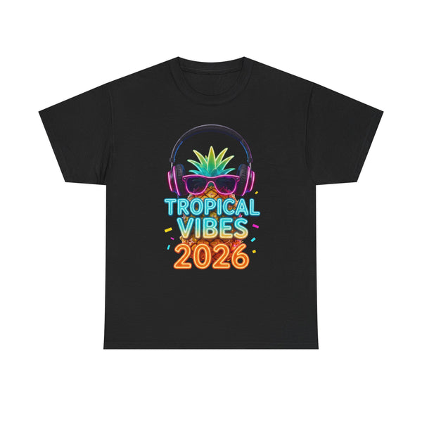Tropical Vibes 2026 Pineapple Headphones Graphic Tee