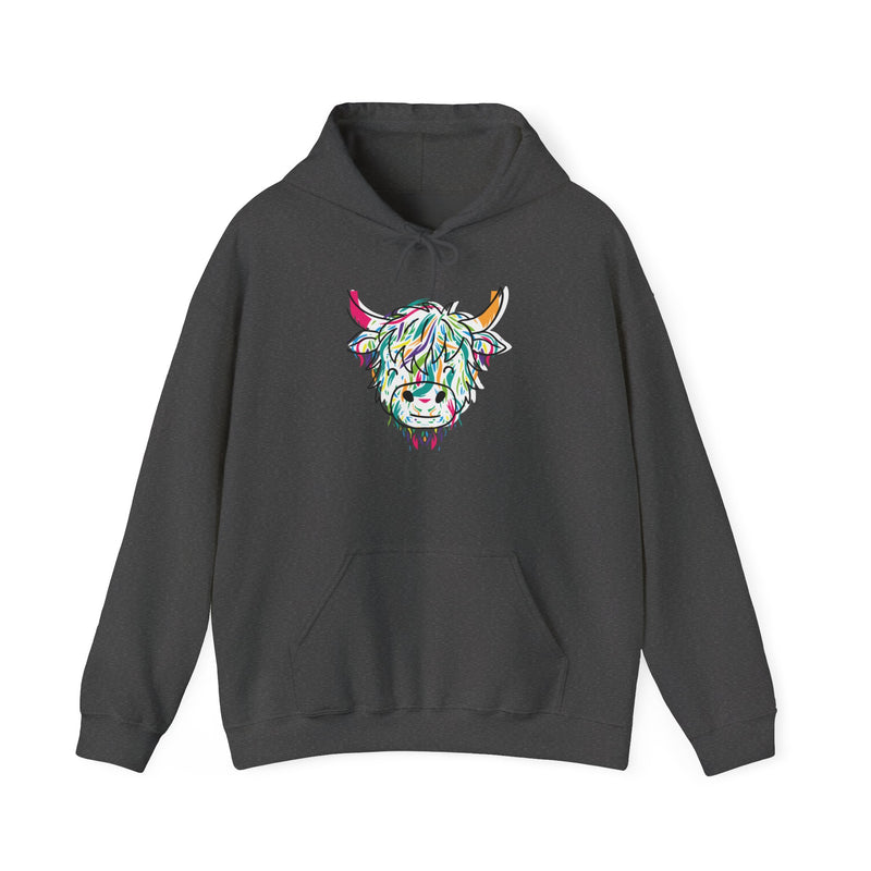 Cow Face Hoodie — Colorful Highland Cow Graphic Hoodie