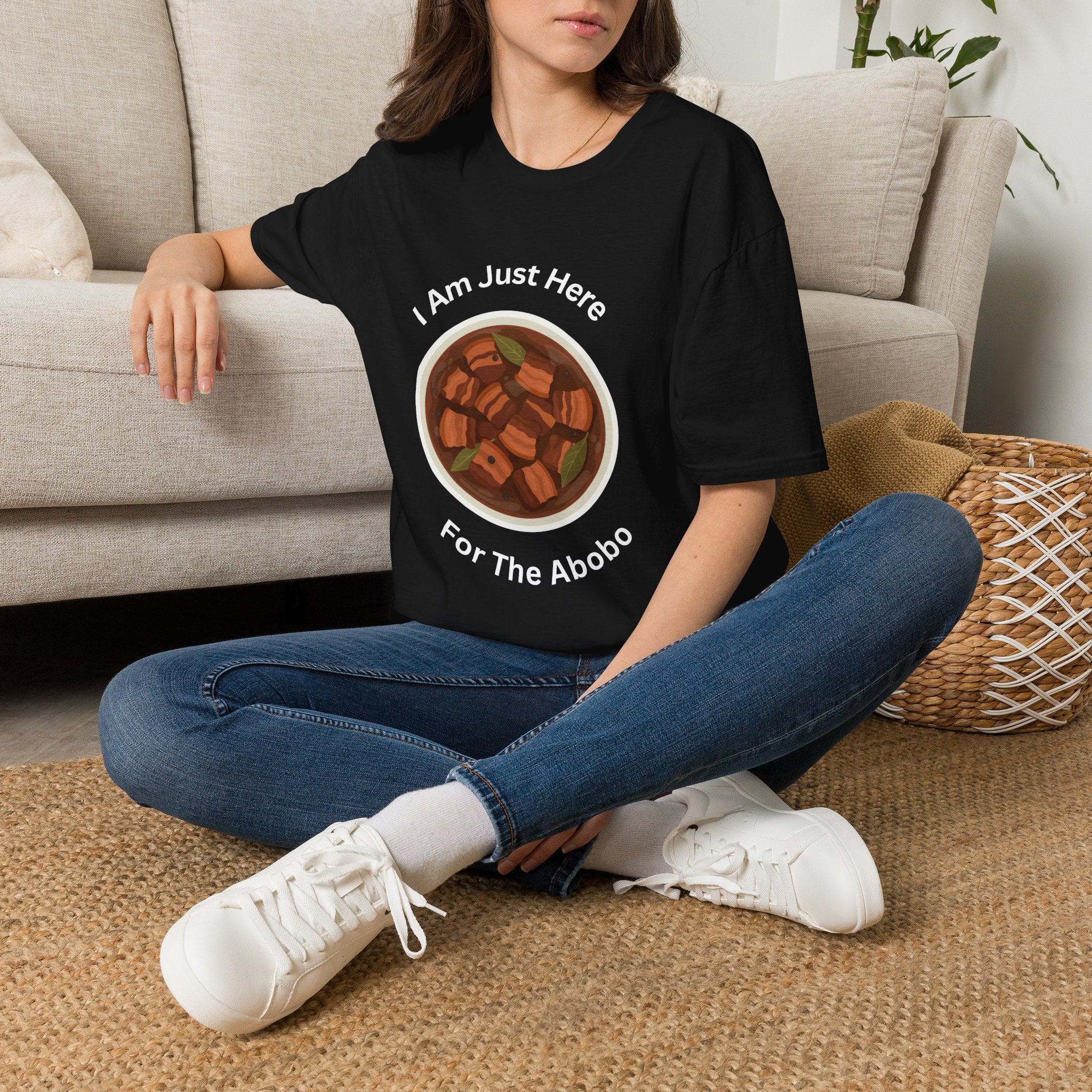 Philippines unisex adobo T-Shirt — "I Am Just Here For The Abobo" Nigerian Food Graphic Tee