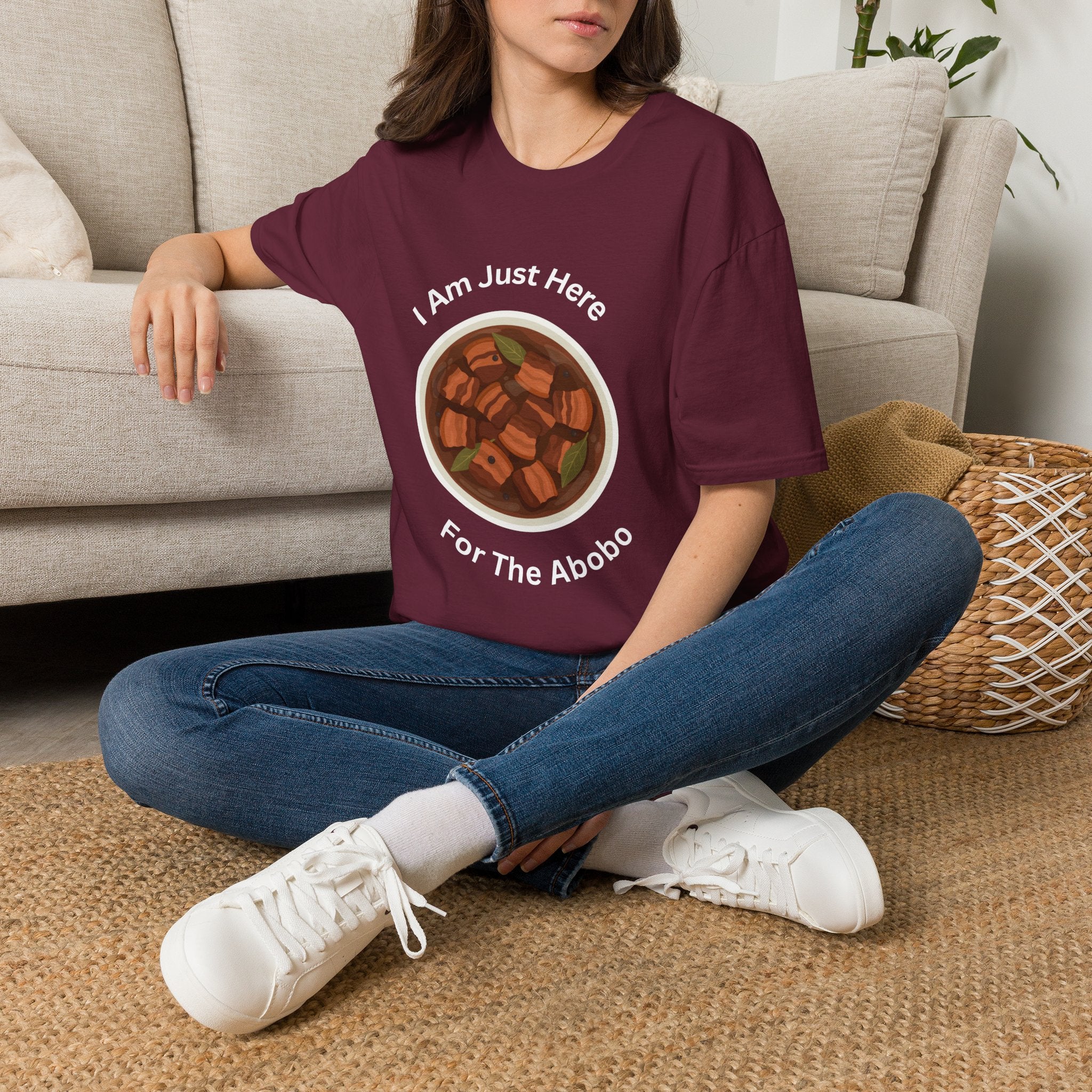 Philippines unisex adobo T-Shirt — "I Am Just Here For The Abobo" Nigerian Food Graphic Tee