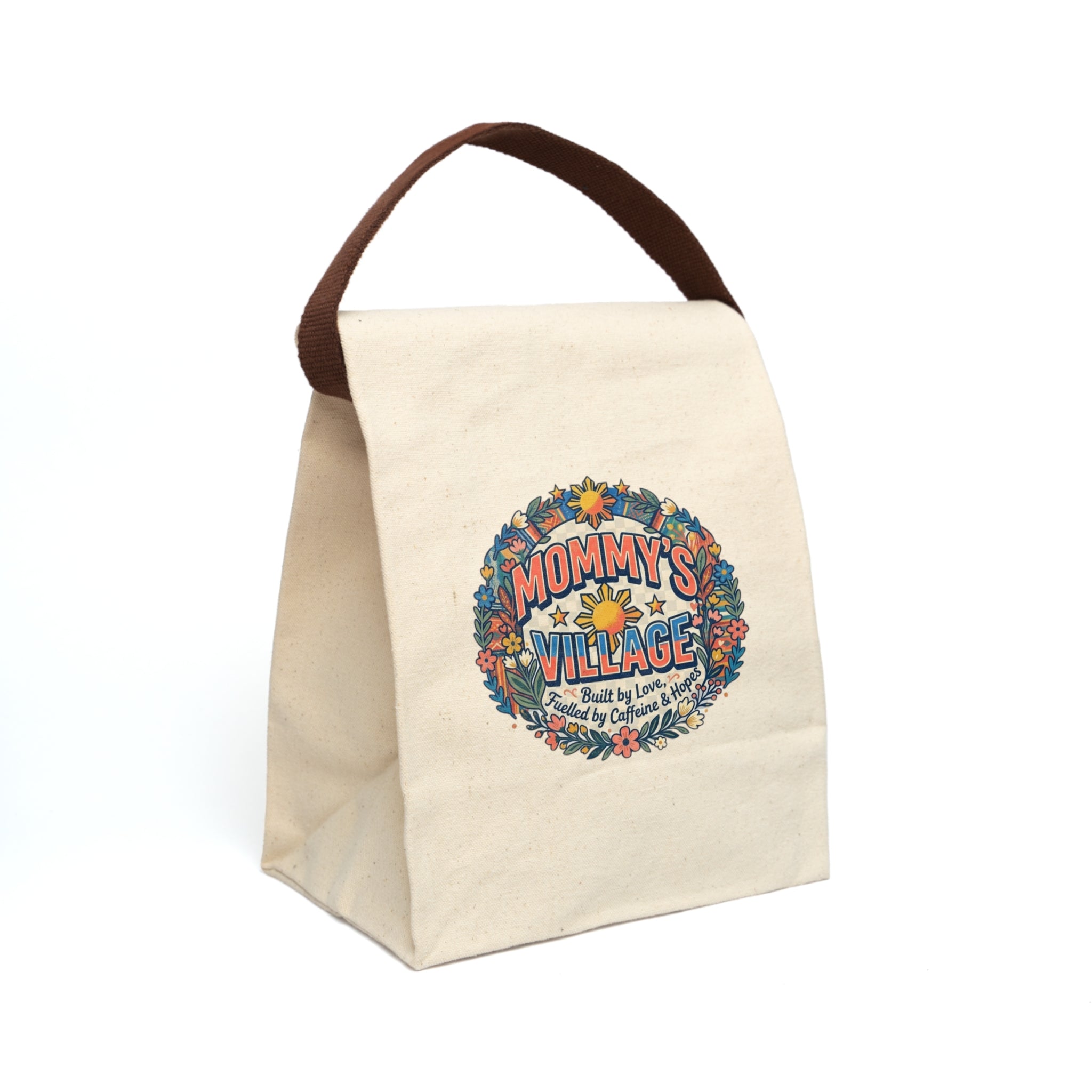 Mommy's Village Canvas Lunch Bag with Strap —Filipino, Phillipine's Design for Mom Floral Retro Mom Tote