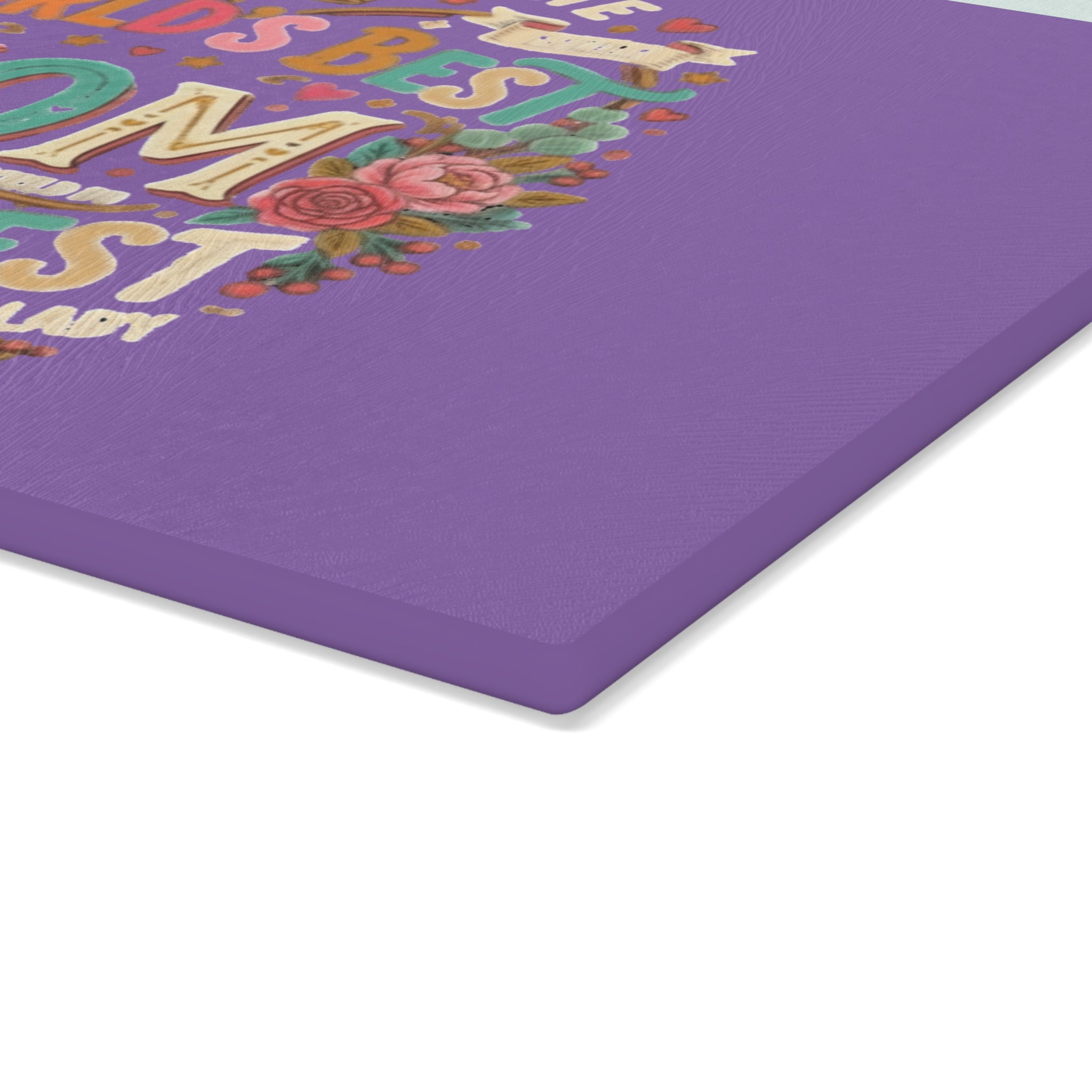 Glass Cutting Board — "World's Best Mom" Floral Decorative Kitchen Gift