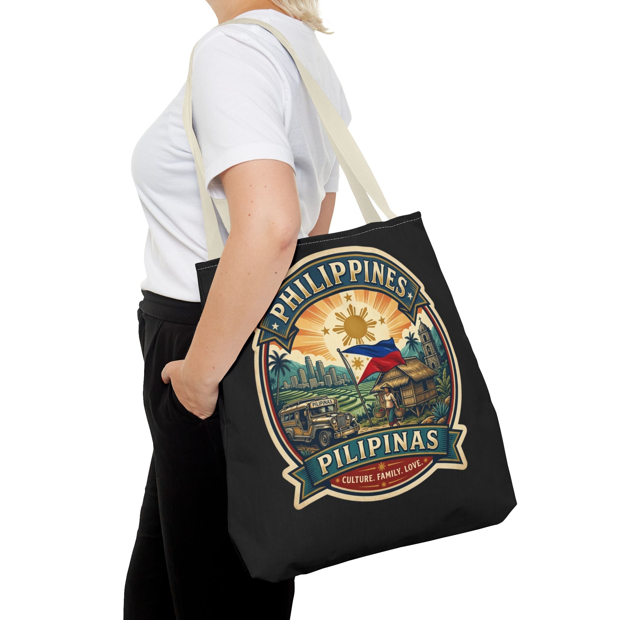 Philippines Vintage Travel Tote Bag — Pilipinas Flag & Island Scene