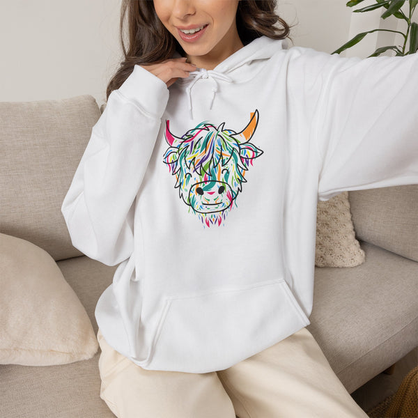 Cow Face Hoodie — Colorful Highland Cow Graphic Hoodie