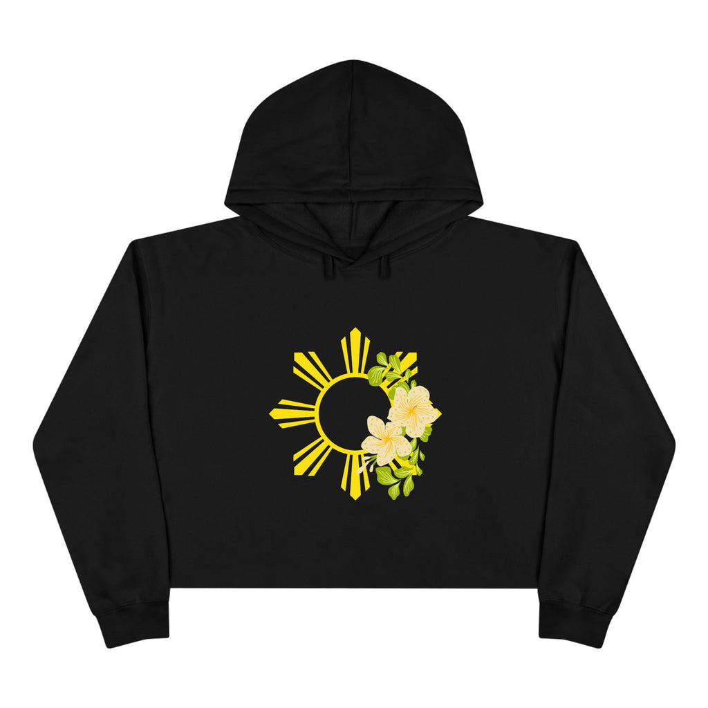 Cropped Hoodie — Sunburst Floral Graphic (Yellow Hibiscus)