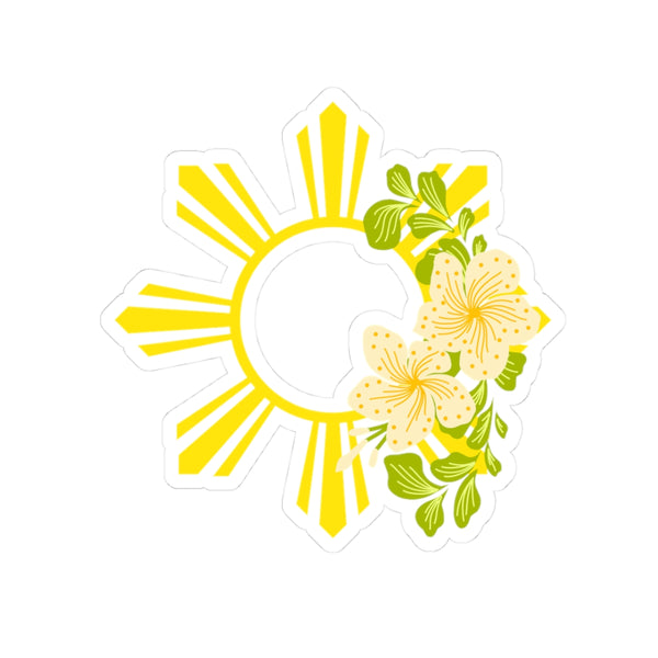 Sunburst Floral Sticker — Yellow Philippine Sun with Sampaguita Flowers (Kiss-Cut)