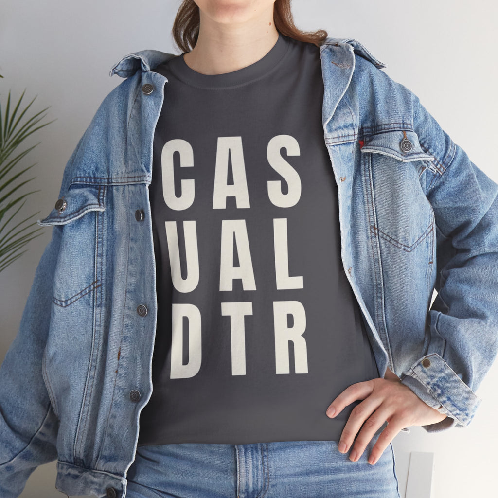 Casual Detour Graphic Tee — Vertical Text Black T‑Shirt
