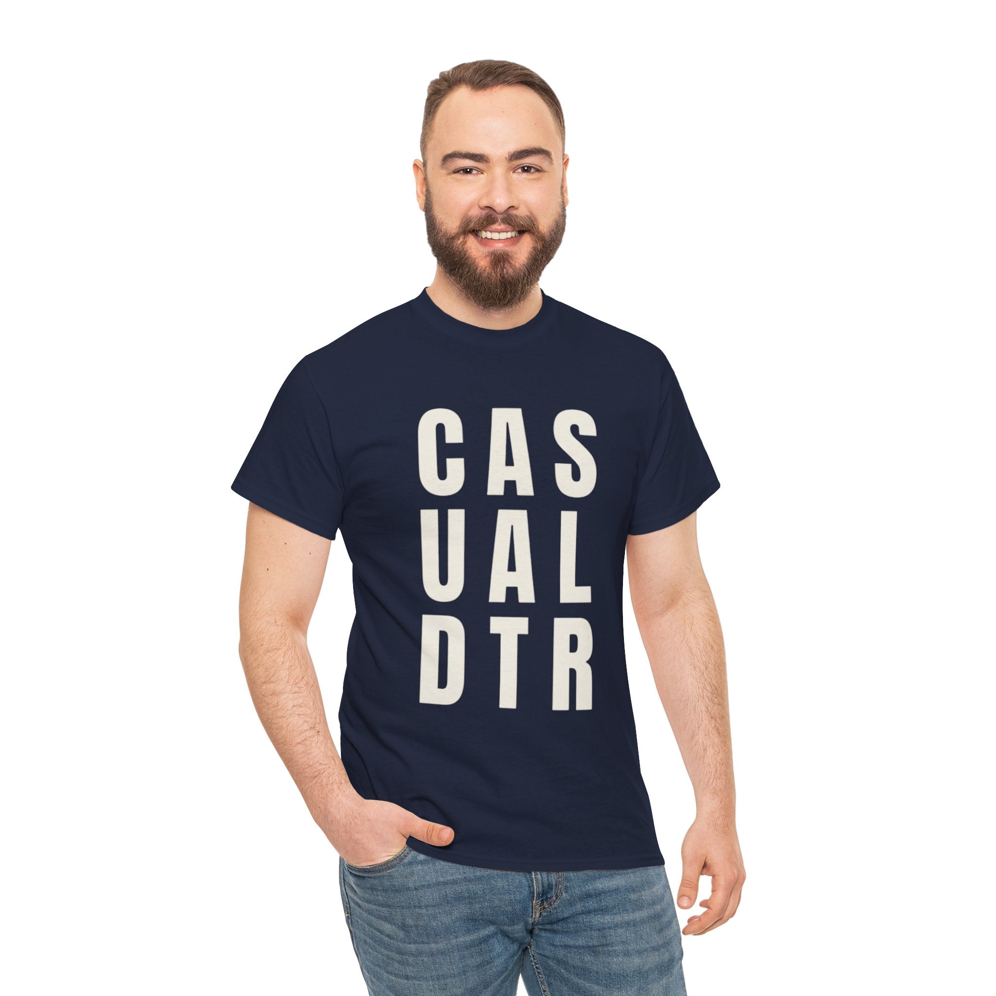 Casual Detour Graphic Tee — Vertical Text Black T‑Shirt