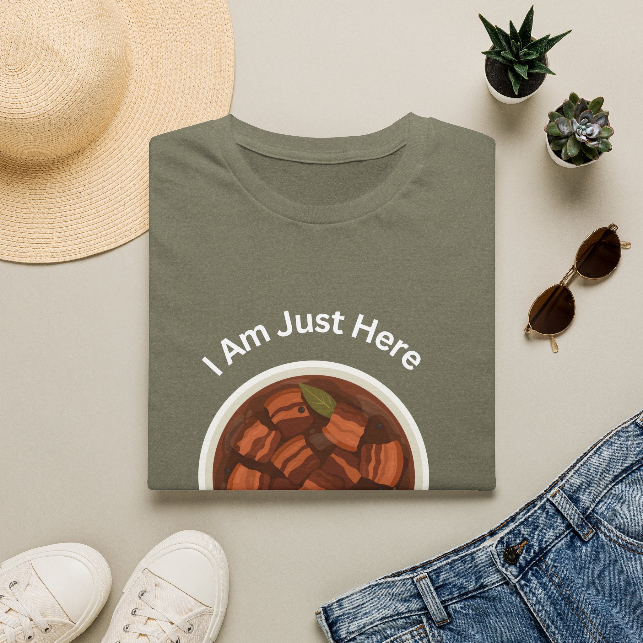 Philippines unisex adobo T-Shirt — "I Am Just Here For The Abobo" Nigerian Food Graphic Tee