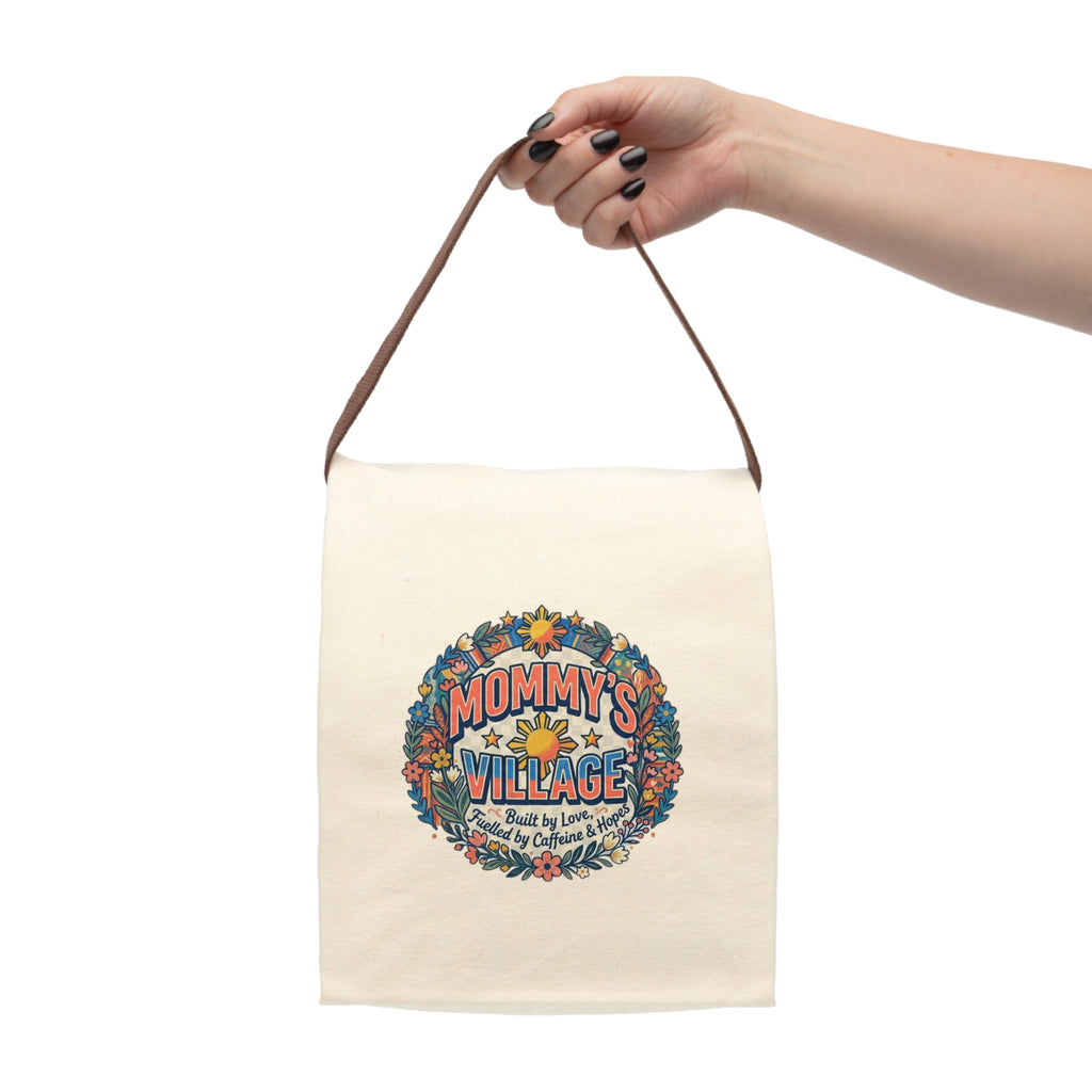 Mommy's Village Canvas Lunch Bag with Strap —Filipino, Phillipine's Design for Mom Floral Retro Mom Tote