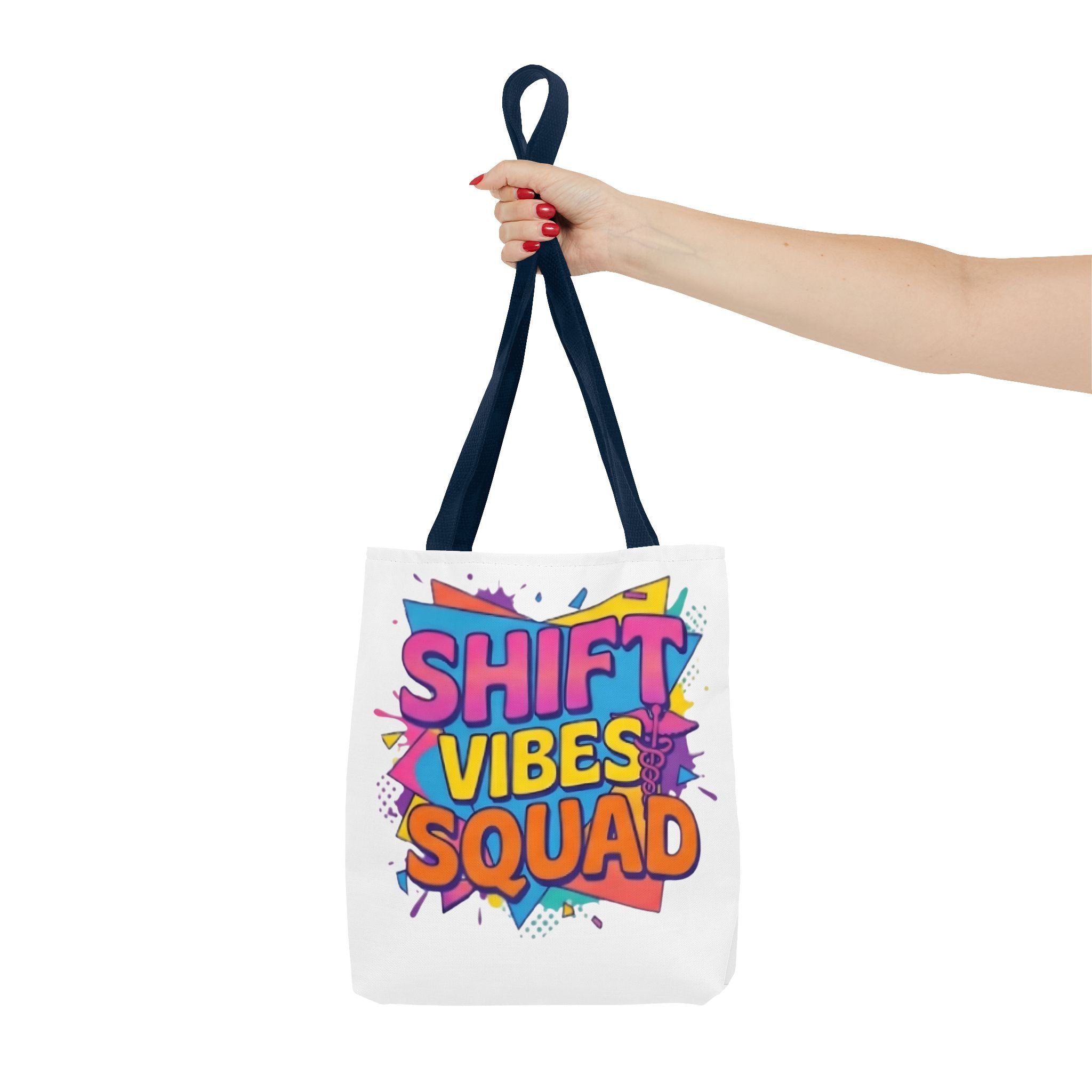 Shift Vibes Squad Tote Bag — Colorful Retro Graphic Shopping Tote