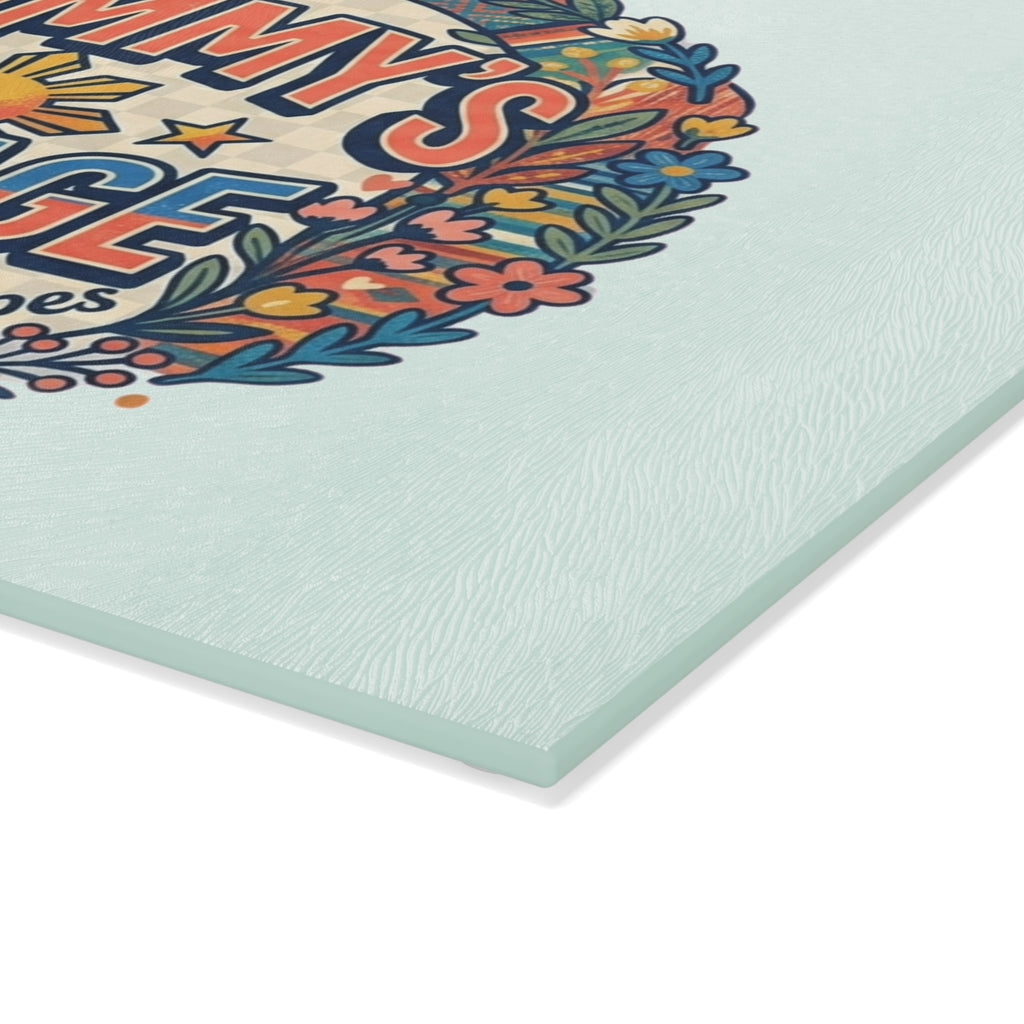 Mommy's Village Glass Cutting Board – Floral 'Built by Love, Fueled by Caffeine & Hope' Kitchen Decor, Pinoy / Phillipine's style