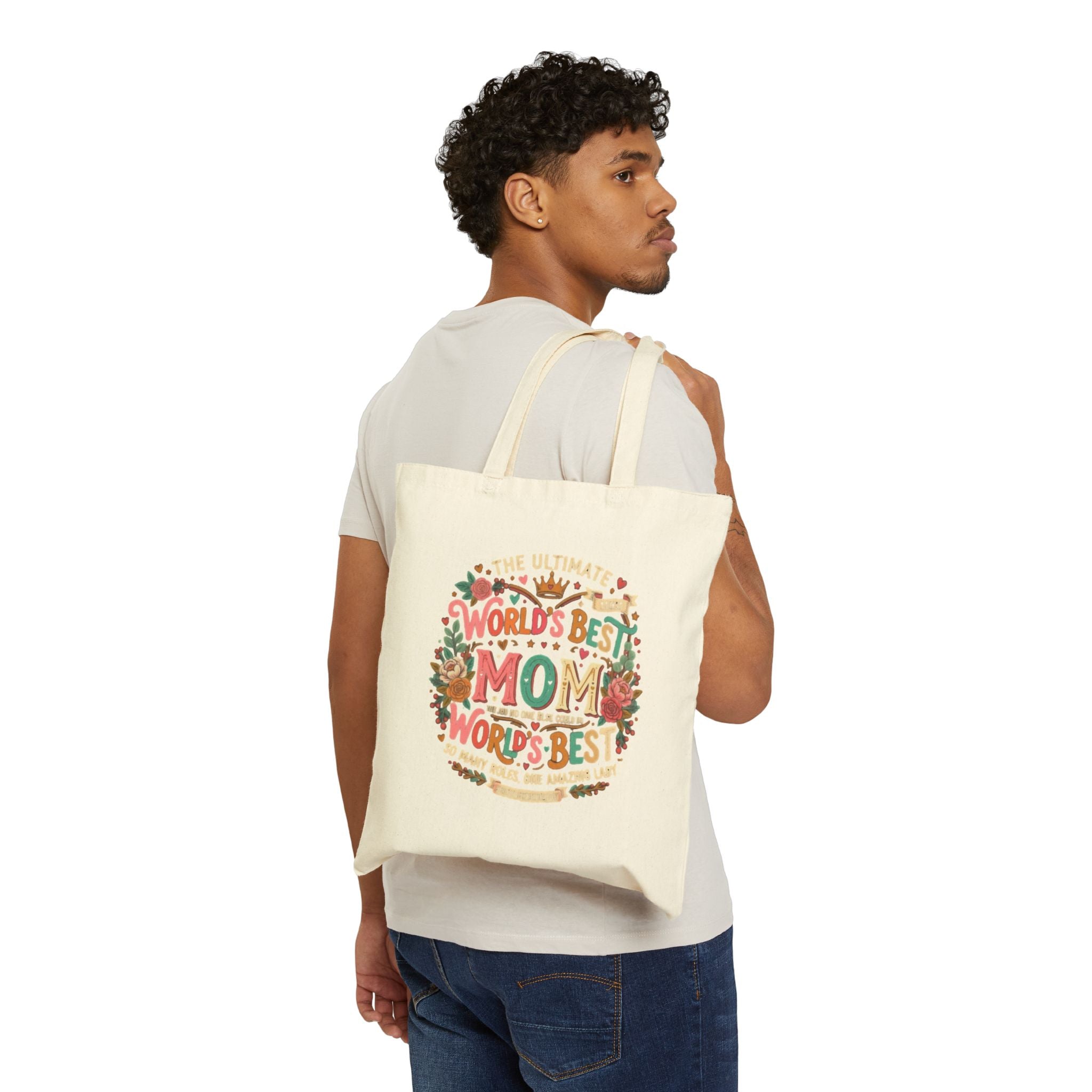 Tote Bag — "World's Best Mom" Floral Canvas Tote, Mother's Day Gift