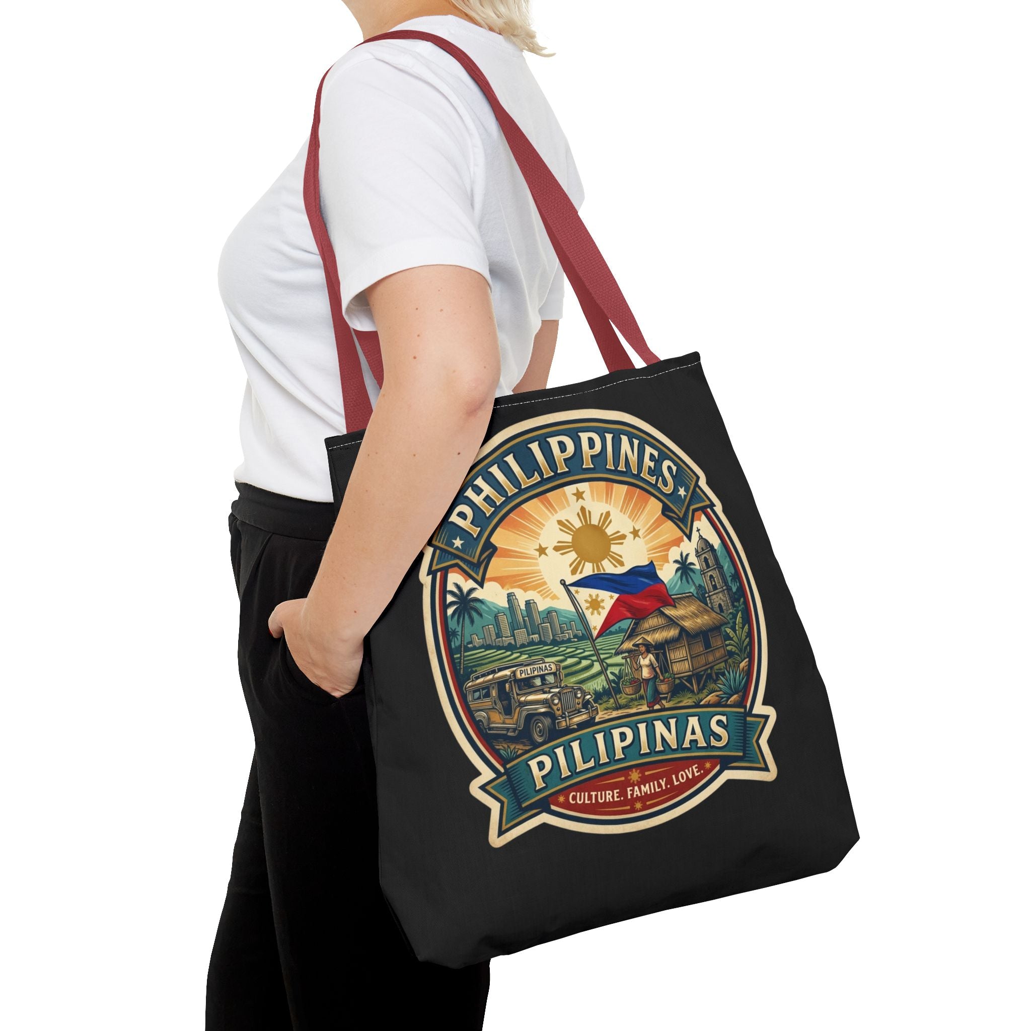 Philippines Vintage Travel Tote Bag — Pilipinas Flag & Island Scene
