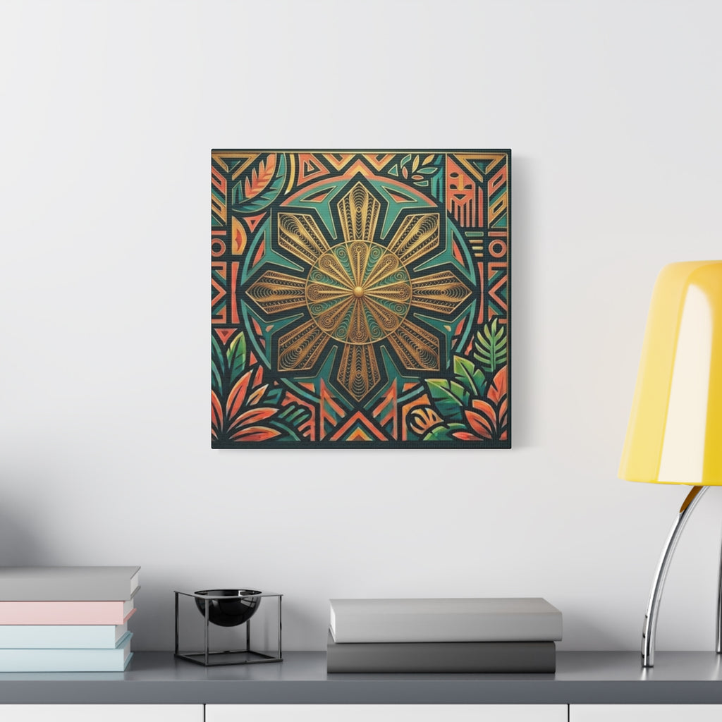 Filipino, Philippines Sun Matte Canvas Print — Tropical Geometric Sunburst Wall Art (Stretched 1.25")