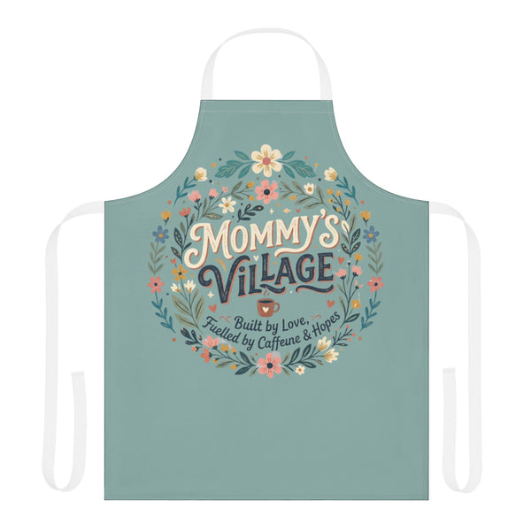 Mommy's Village Floral Apron — 'Built by Love, Fueled by Caffeine & Hope' Kitchen Apron