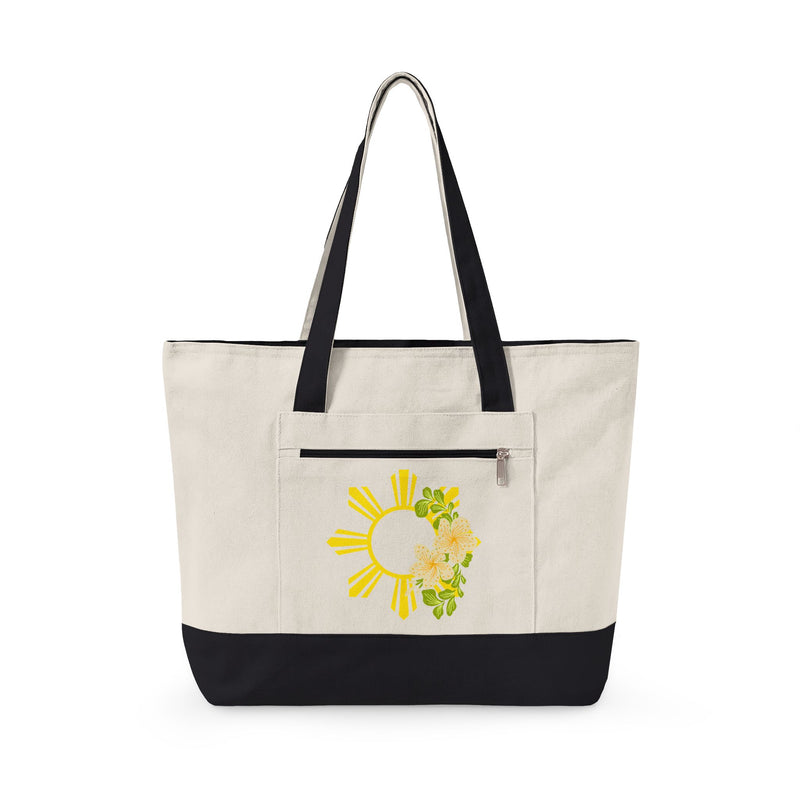 Phillipines Yellow Sun & Floral Zippered Tote Bag