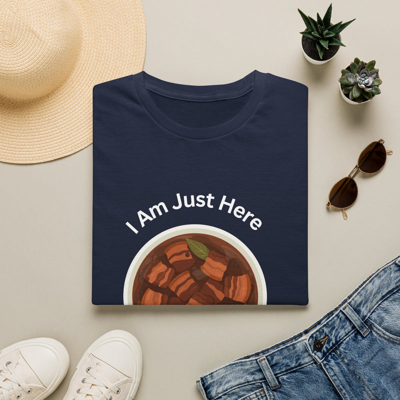 Philippines unisex adobo T-Shirt — "I Am Just Here For The Abobo" Nigerian Food Graphic Tee