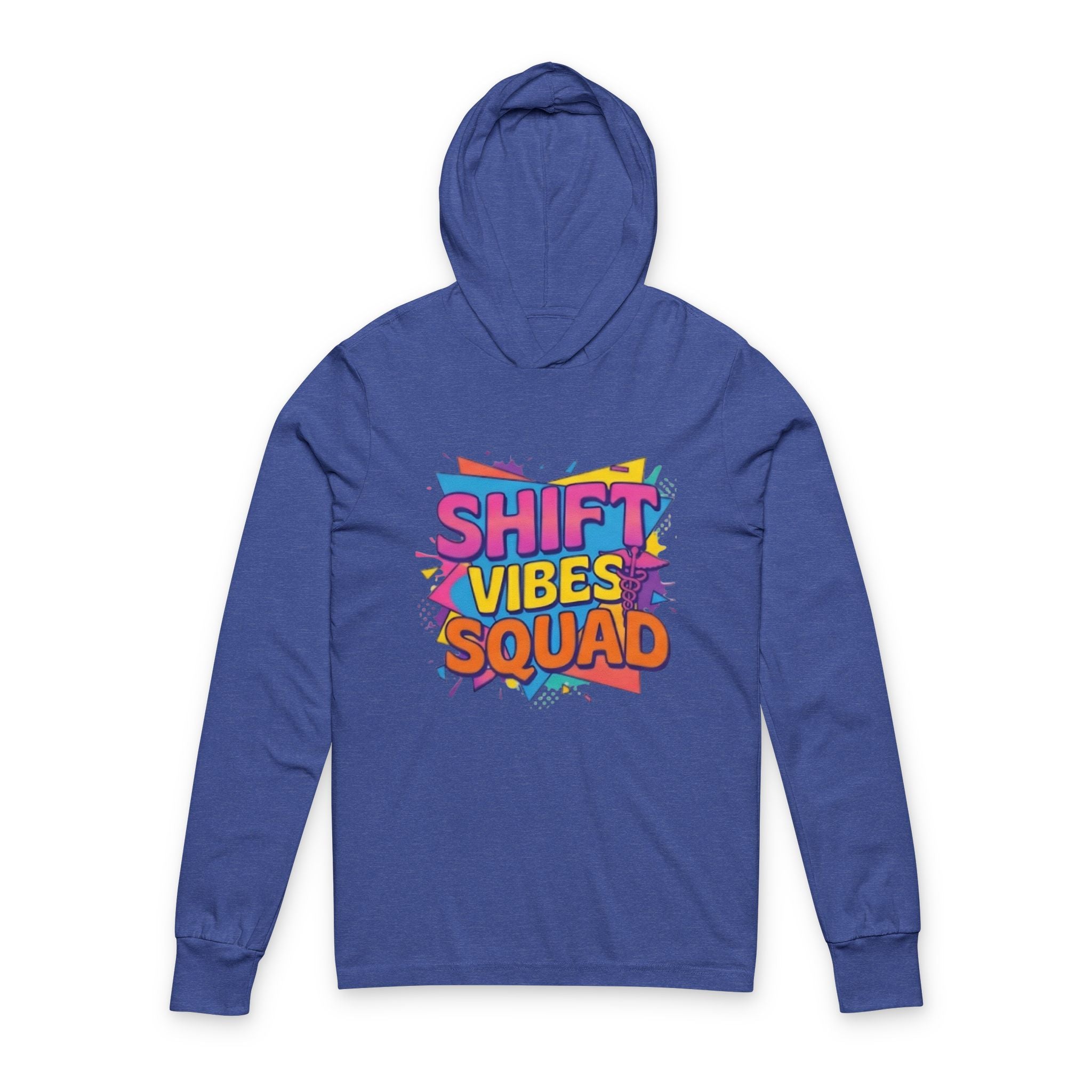 Long Sleeve Nurses Hoodie— "Shift Vibes Squad" Colorful Retro Crew Shirt