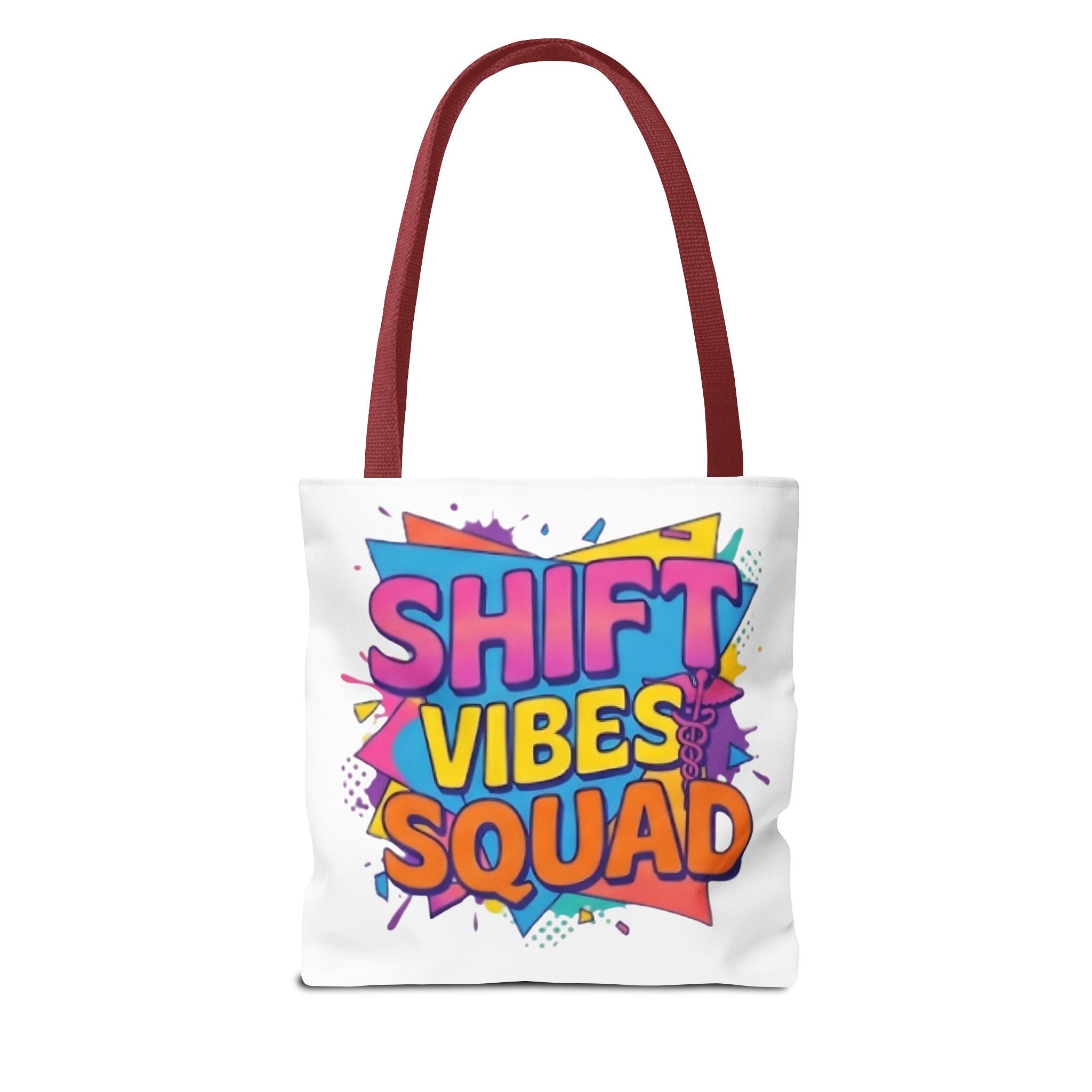 Shift Vibes Squad Tote Bag — Colorful Retro Graphic Shopping Tote